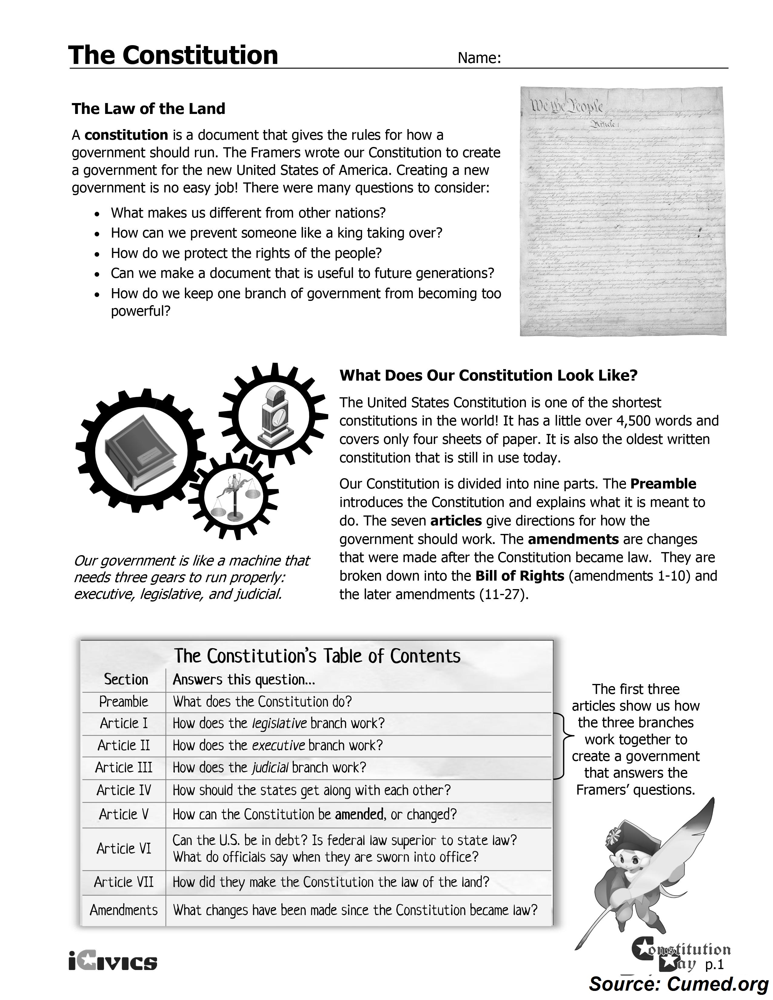 Icivics The Constitution Worksheet Answers 2