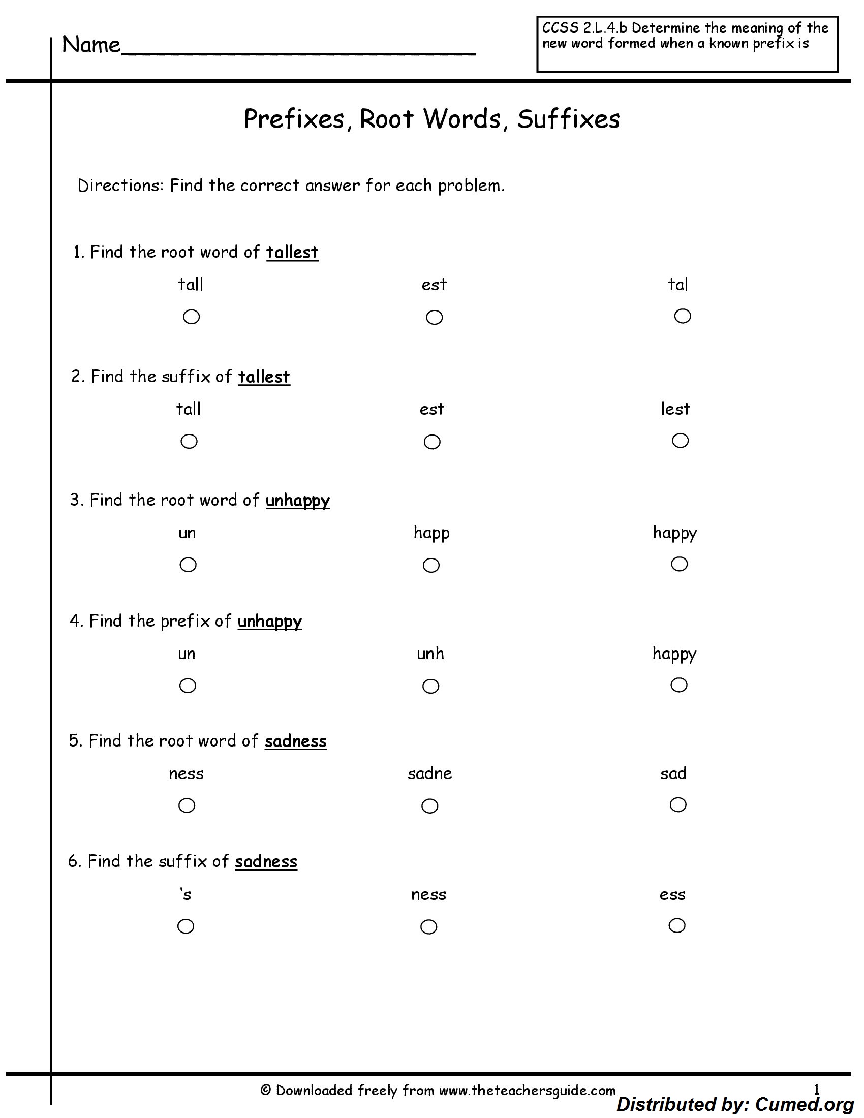 Prefixes And Suffixes Worksheet