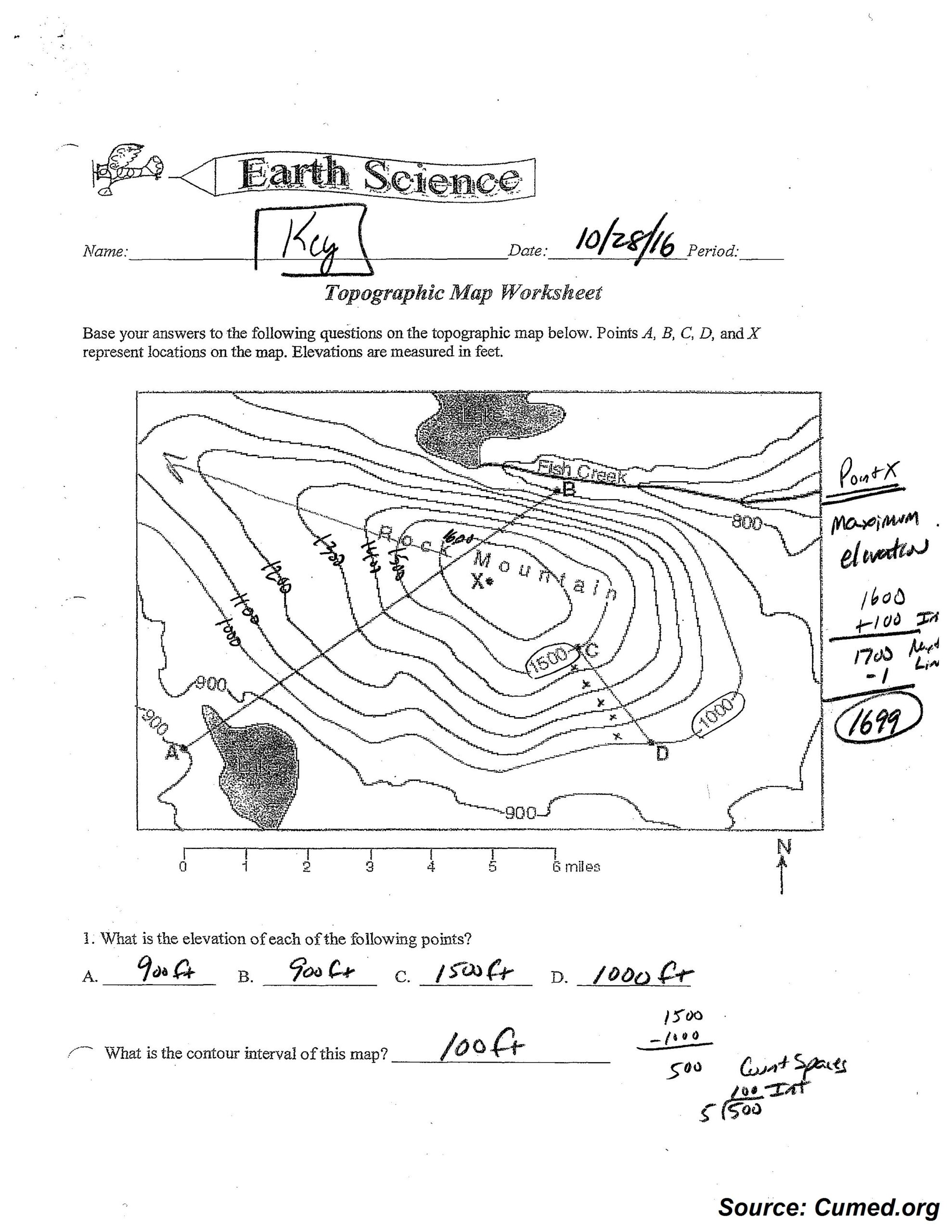Topographic Map Worksheet Answer Key 6