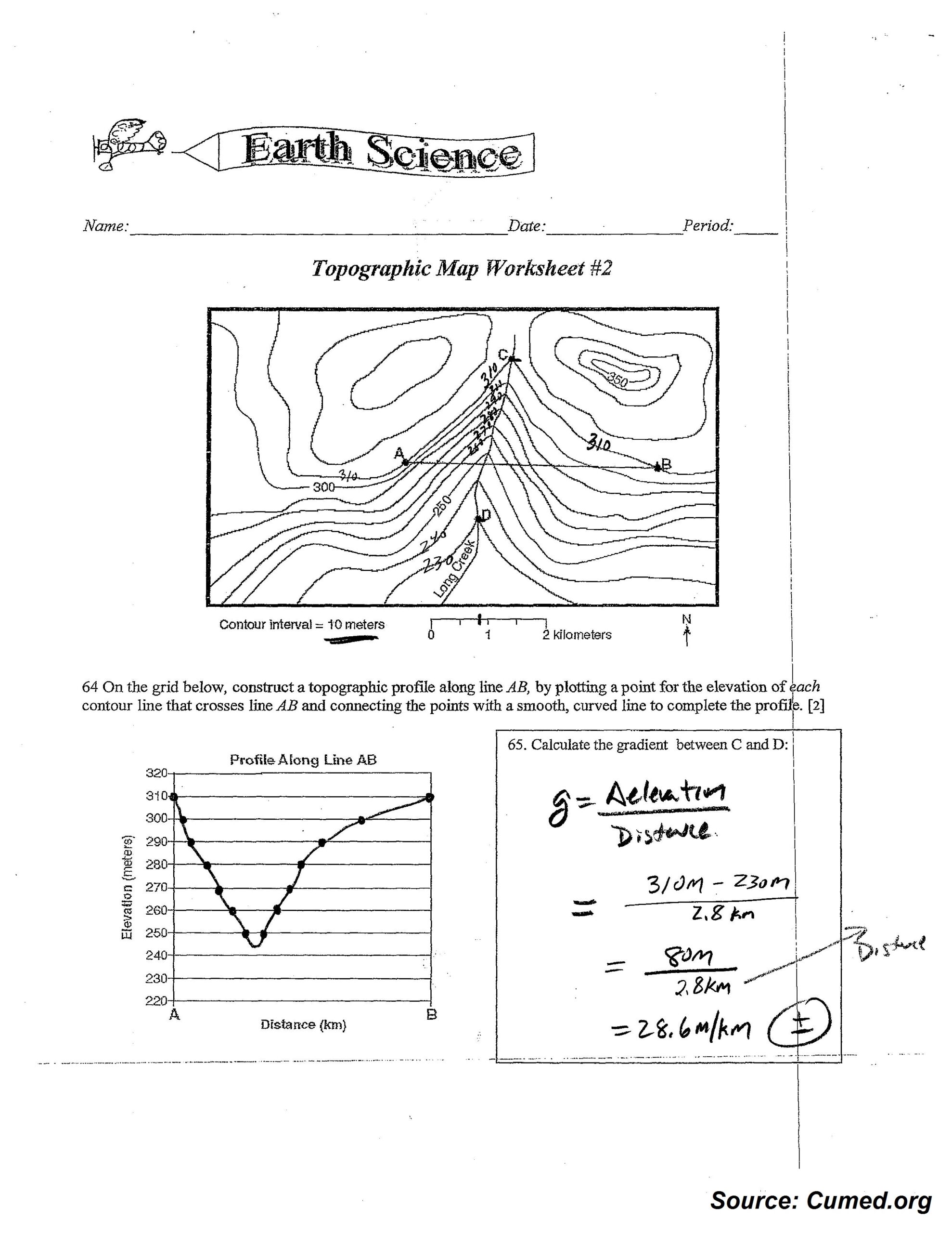 Topographic Map Worksheet Answer Key 1