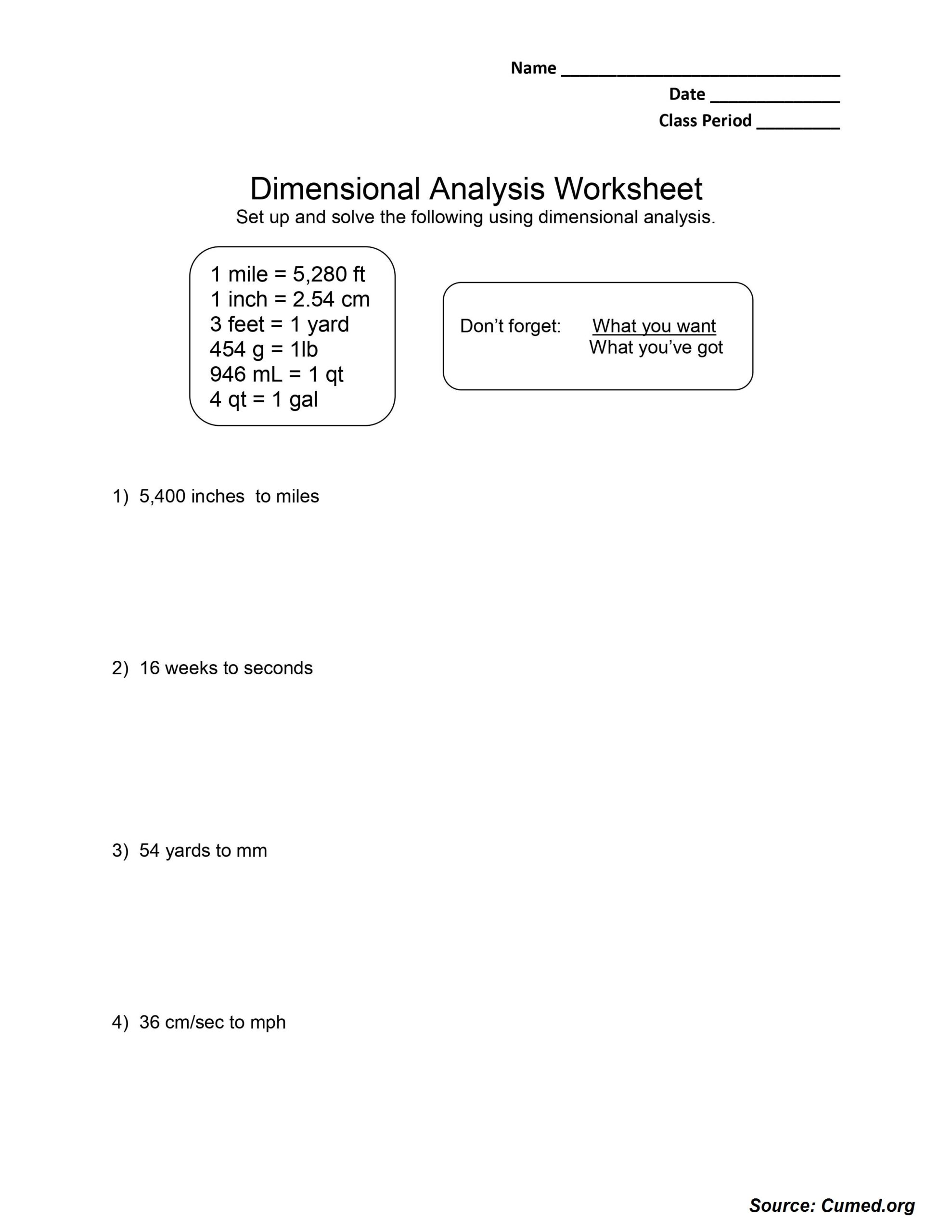 Dimensional Analysis Practice Worksheet
