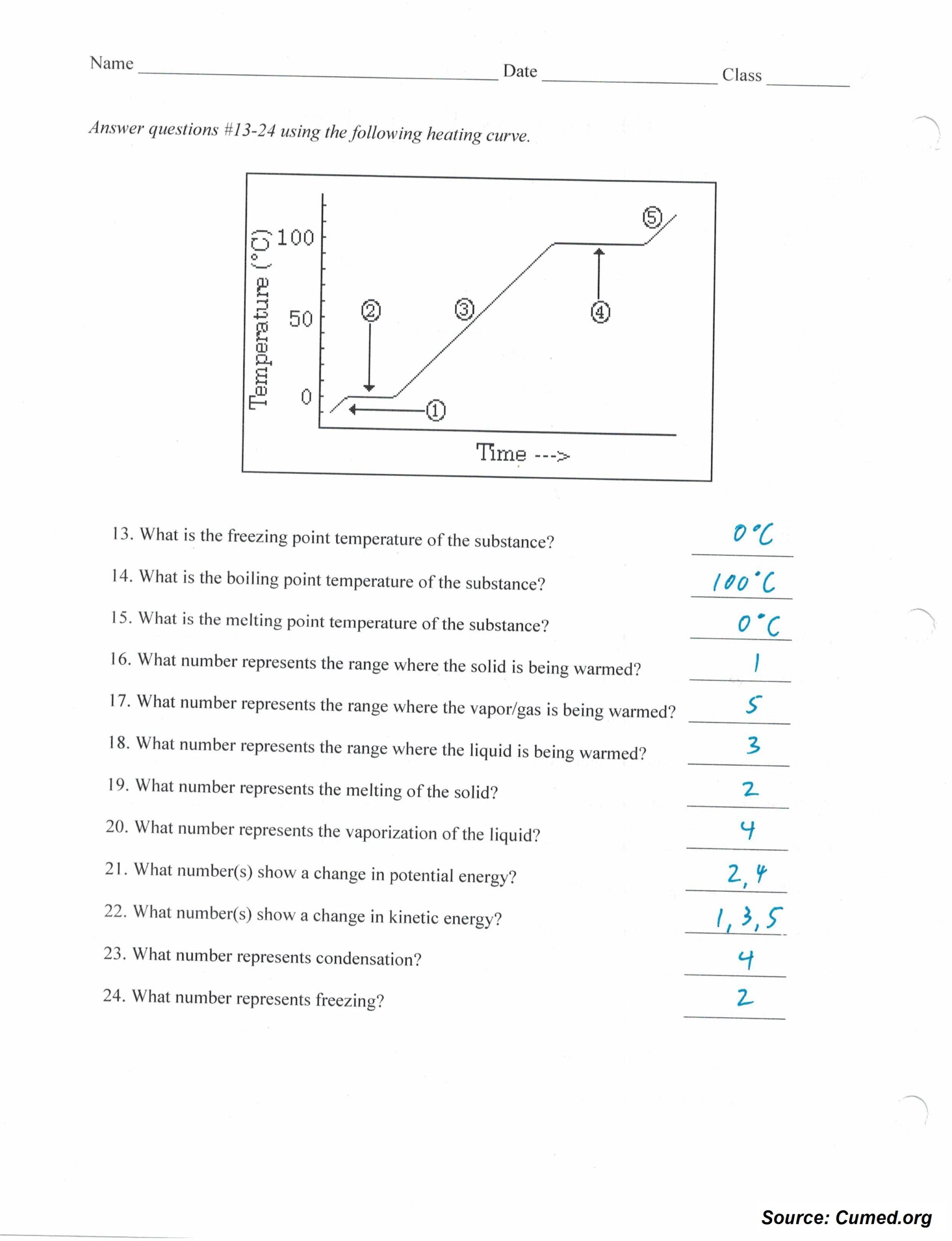 Heating Curve Worksheet Answers
