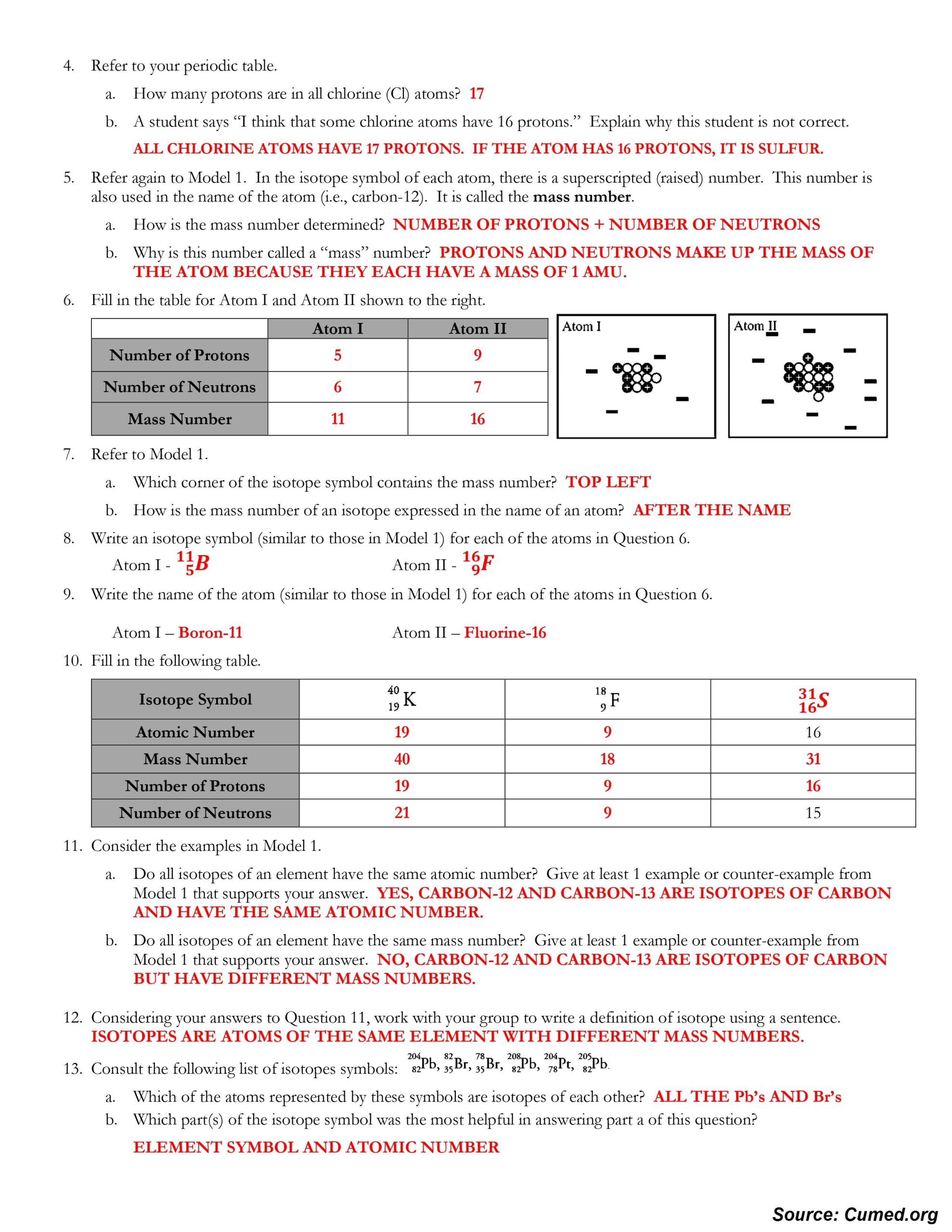 Isotopes Worksheet Answer Key
