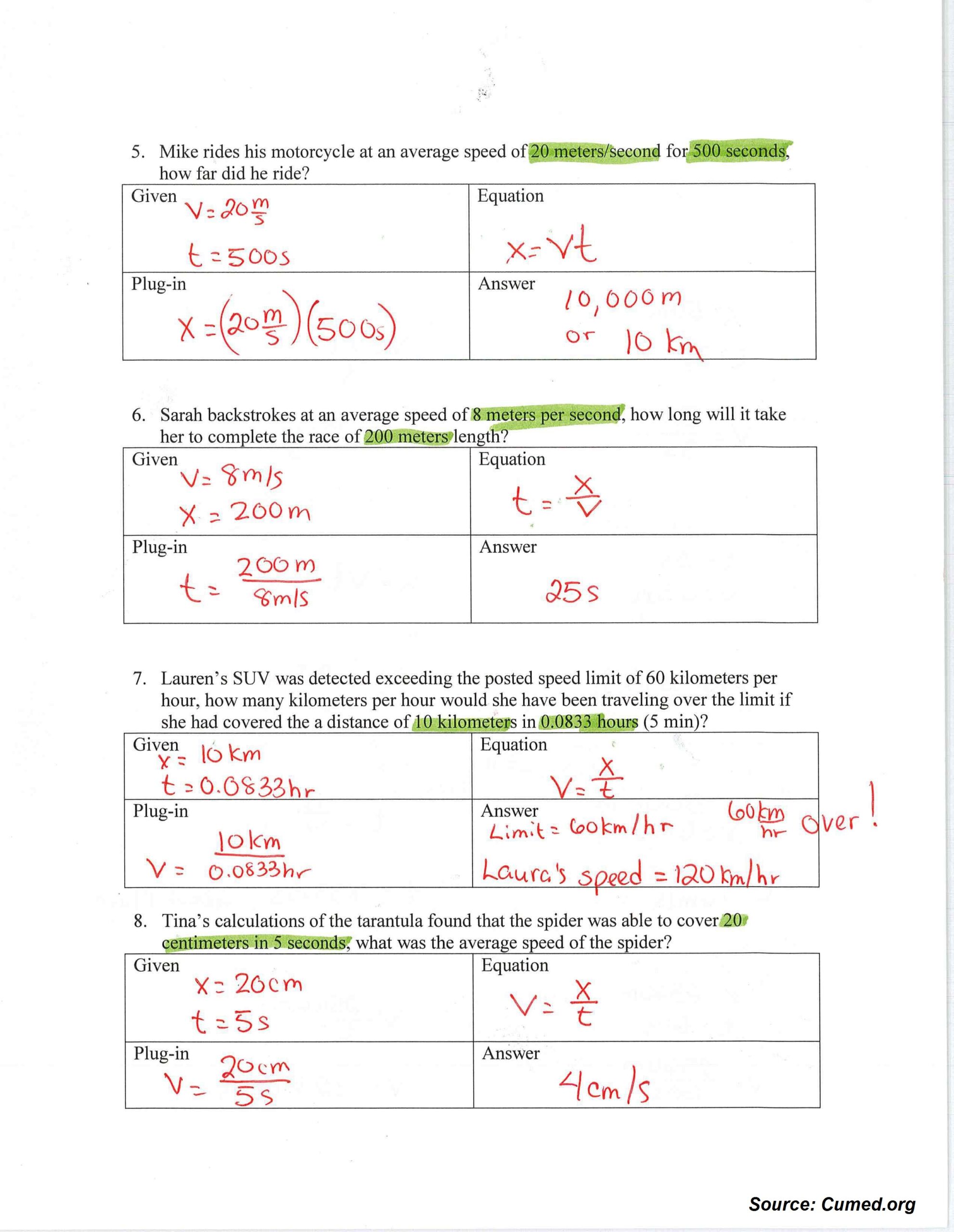 Speed And Velocity Worksheet Answers 