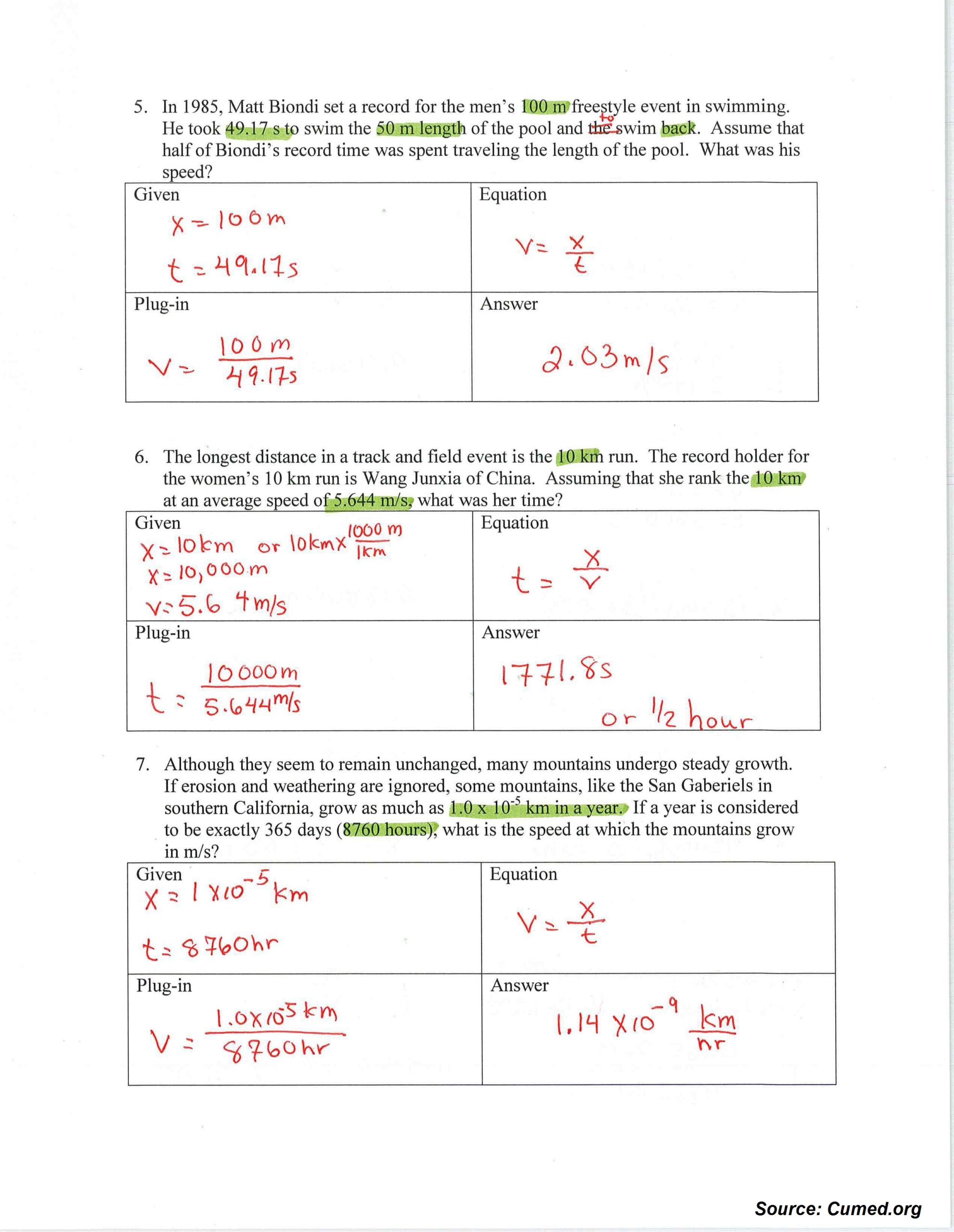 Speed And Velocity Worksheet Answers 