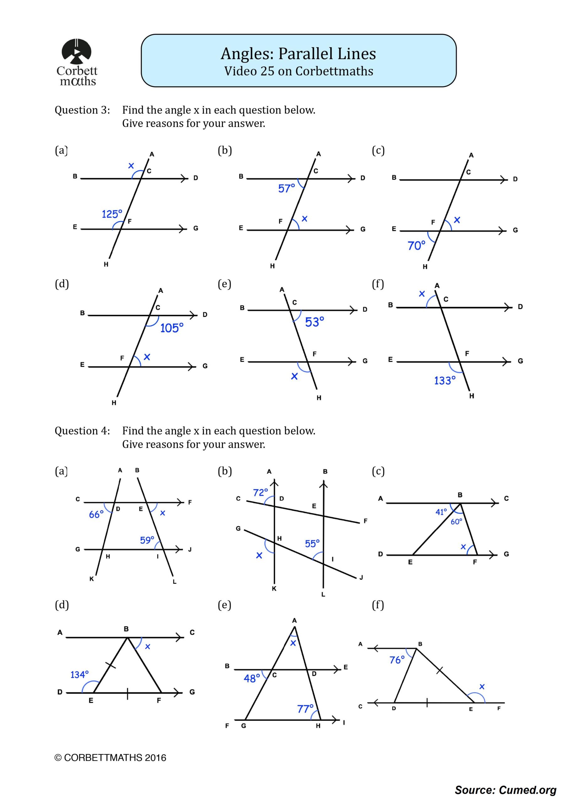 Angles And Parallel Lines Worksheet Answer Key