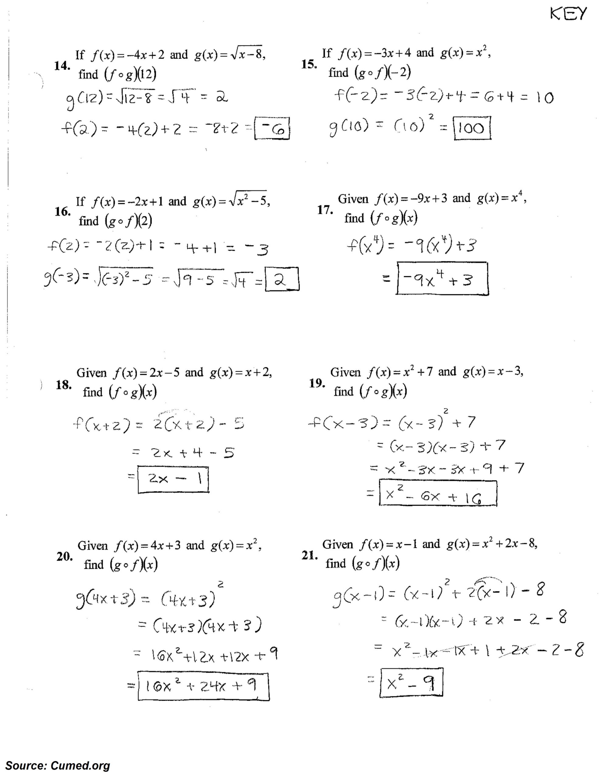 Composite Function Worksheet Answers