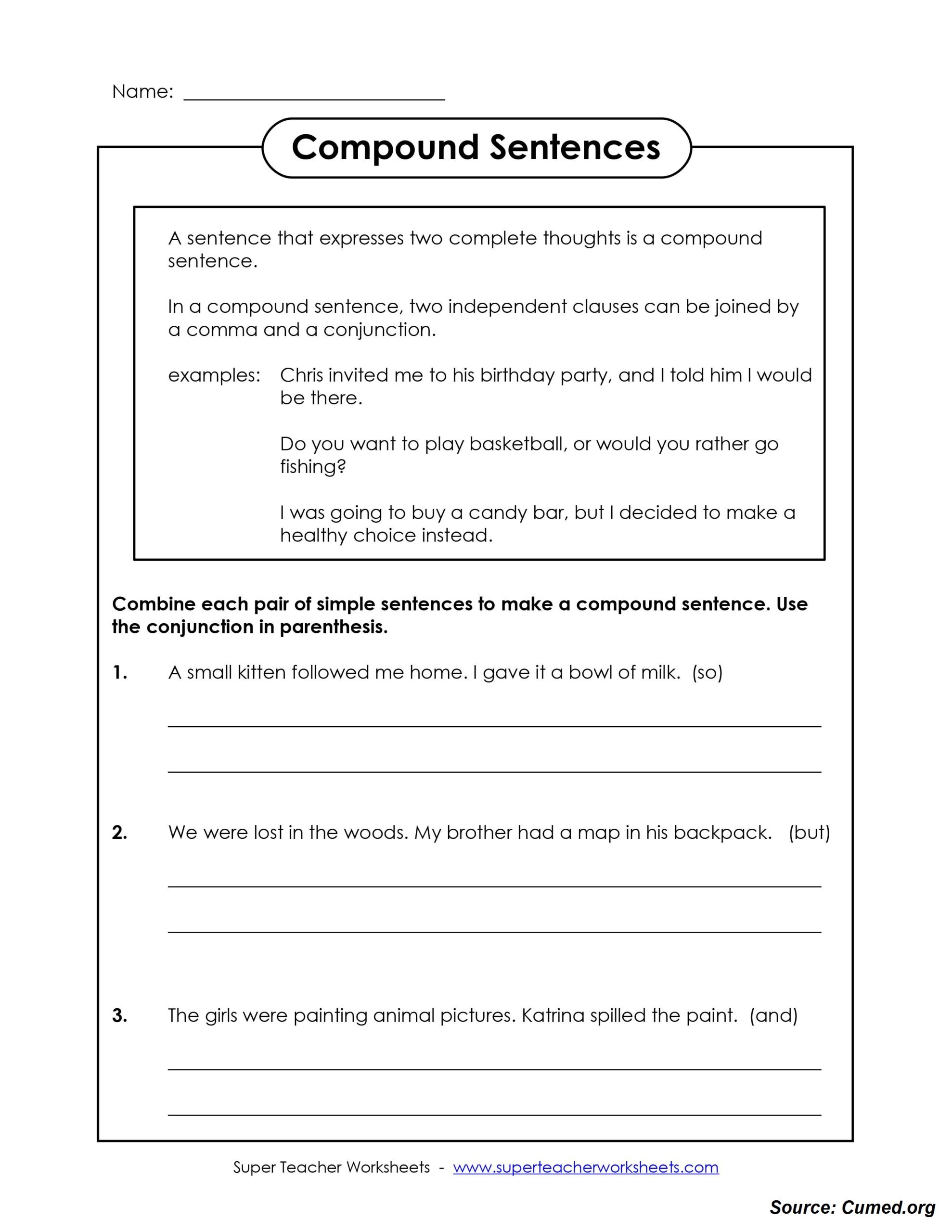 Compound Sentences Worksheet Pdf With Answer Key