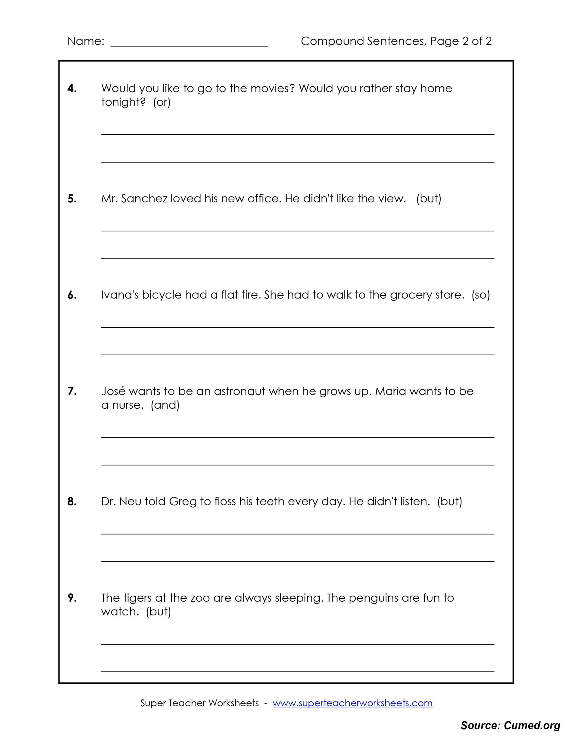 Compound Sentences Worksheet Pdf With Answer Key