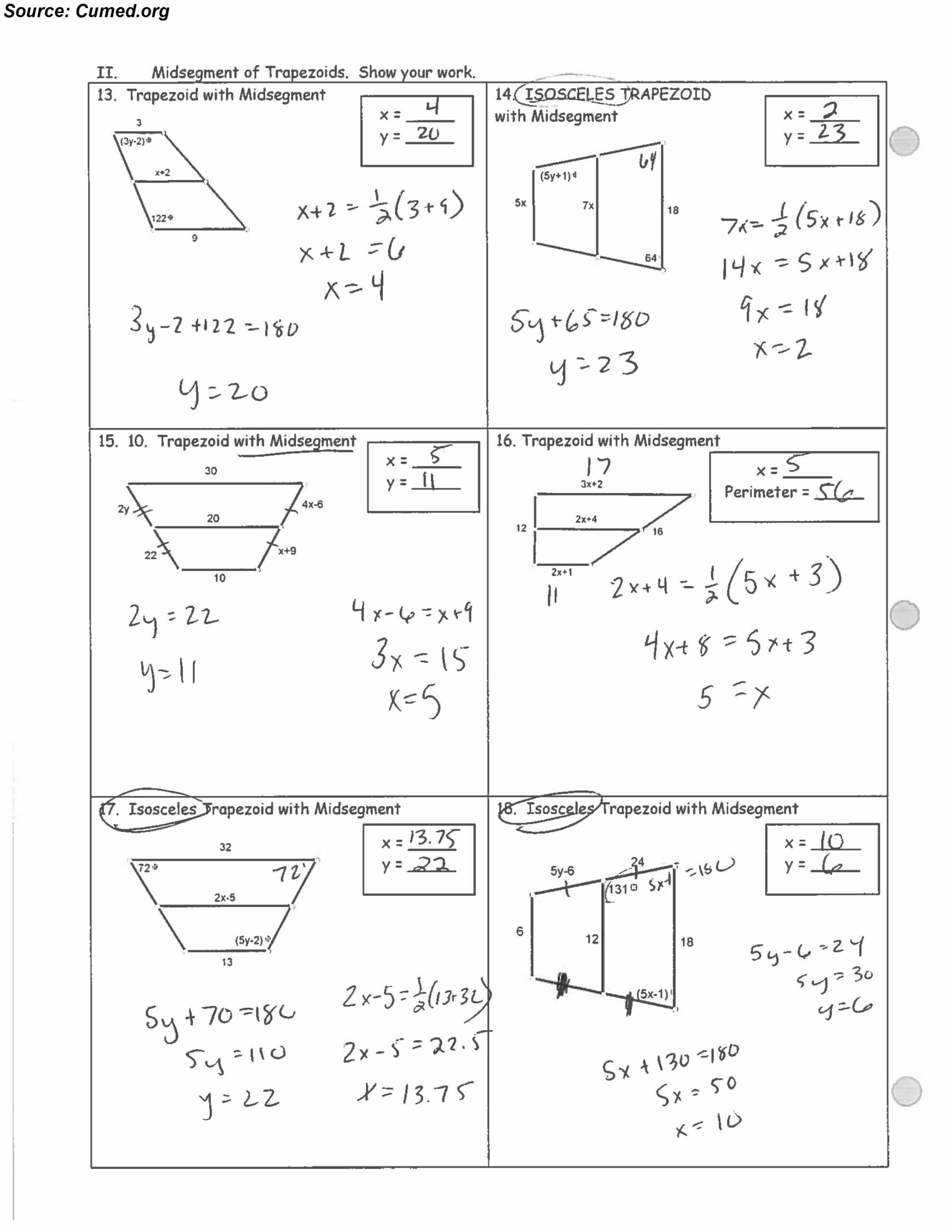 Geometry Worksheet Kites And Trapezoids With Answer Key