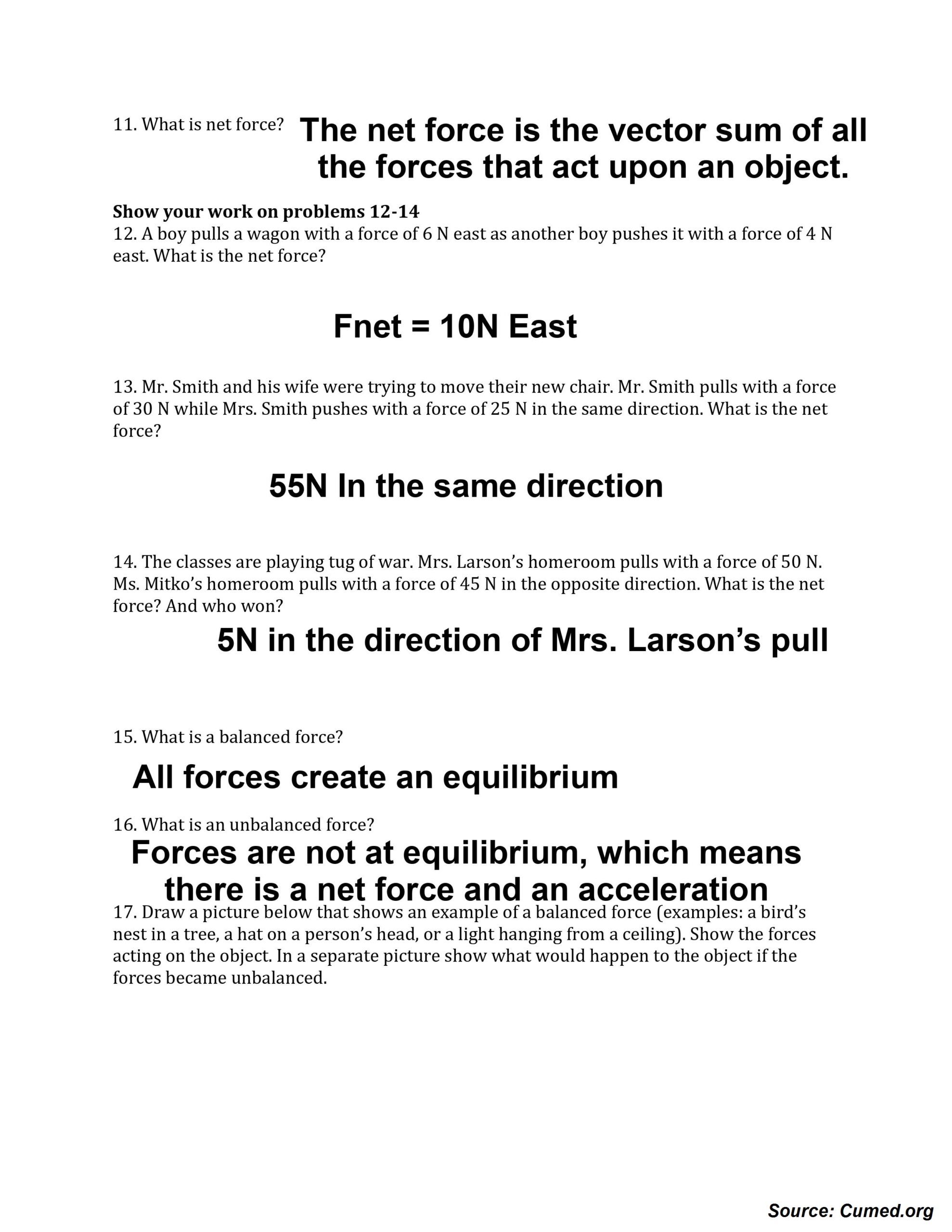 Net Force Worksheet Answers
